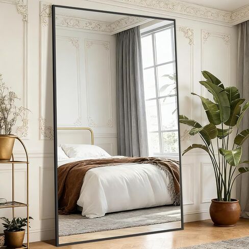Mirrorons 82"x44" Oversized Black Full Length Mirror, Floor Standing or Wall Mounted with Hanging Kit, Shatterproof Tempered Glass Mirror for Living Room, Bedroom, Dressing Room, Gym in Saudi Arabia
