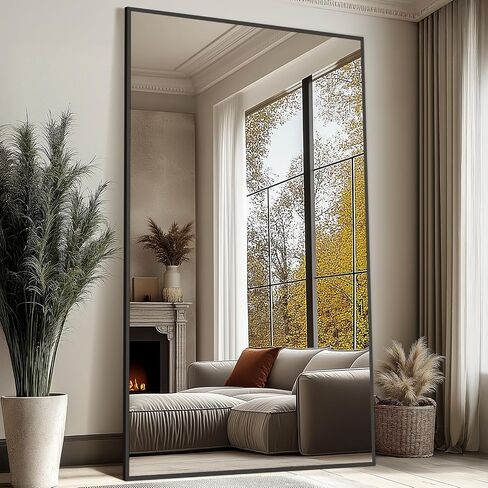 Mirrorons 82"x44" Oversized Black Full Length Mirror, Floor Standing or Wall Mounted with Hanging Kit, Shatterproof Tempered Glass Mirror for Living Room, Bedroom, Dressing Room, Gym in Saudi Arabia