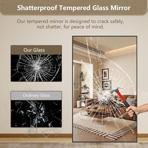 Mirrorons 82"x44" Oversized Black Full Length Mirror, Floor Standing or Wall Mounted with Hanging Kit, Shatterproof Tempered Glass Mirror for Living Room, Bedroom, Dressing Room, Gym in Saudi Arabia