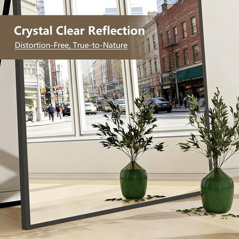 Mirrorons 82"x44" Oversized Black Full Length Mirror, Floor Standing or Wall Mounted with Hanging Kit, Shatterproof Tempered Glass Mirror for Living Room, Bedroom, Dressing Room, Gym in Saudi Arabia