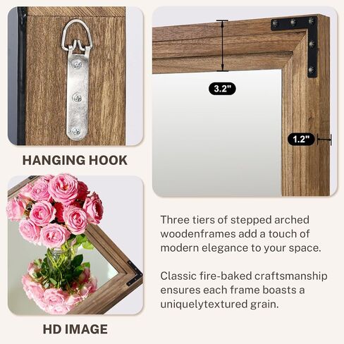 Full Length Mirror 71"x30" Solid Wood Frame Floor Standing Mirror, Hanging or Leaning Wall-Mounted for Living Room, Bedroom, Oak Color in Saudi Arabia