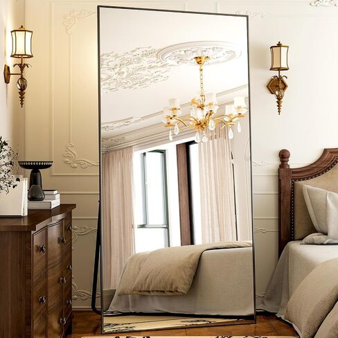 GLSLAND 71"x31" Full Length Mirror Extra Large Hanging or Leaning Rectangle Mirror Aluminum Alloy Thin Frame Bedroom Floor Dressing,Black in Saudi Arabia