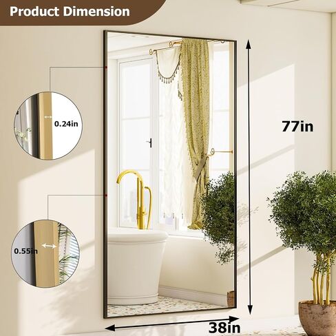 GLSLAND 71"x31" Full Length Mirror Extra Large Hanging or Leaning Rectangle Mirror Aluminum Alloy Thin Frame Bedroom Floor Dressing,Black in Saudi Arabia