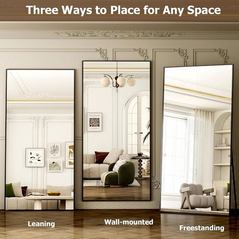 GLSLAND 71"x31" Full Length Mirror Extra Large Hanging or Leaning Rectangle Mirror Aluminum Alloy Thin Frame Bedroom Floor Dressing,Black in Saudi Arabia
