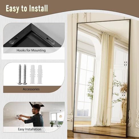 GLSLAND 71"x31" Full Length Mirror Extra Large Hanging or Leaning Rectangle Mirror Aluminum Alloy Thin Frame Bedroom Floor Dressing,Black in Saudi Arabia