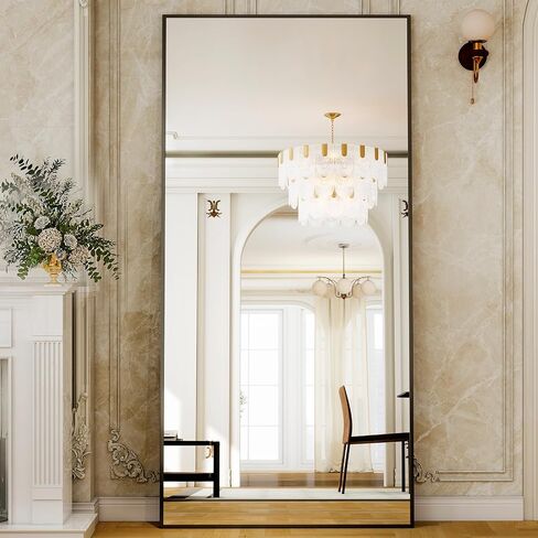 GLSLAND 71"x31" Full Length Mirror Extra Large Hanging or Leaning Rectangle Mirror Aluminum Alloy Thin Frame Bedroom Floor Dressing,Black in Saudi Arabia
