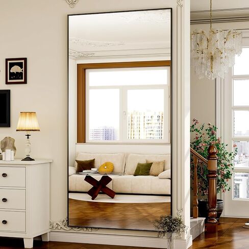 GLSLAND 71"x31" Full Length Mirror Extra Large Hanging or Leaning Rectangle Mirror Aluminum Alloy Thin Frame Bedroom Floor Dressing,Black in Saudi Arabia