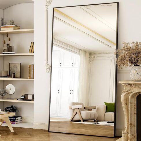 GLSLAND 71"x31" Full Length Mirror Extra Large Hanging or Leaning Rectangle Mirror Aluminum Alloy Thin Frame Bedroom Floor Dressing,Black in Saudi Arabia