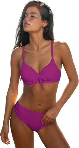 CUPSHE Women's Bikini Set Underwire Push Up Two Piece Swimsuit Front Knot Tie Bathing Suit Back Hook Ruched Side in Kuwait