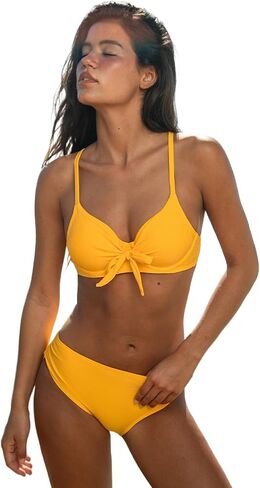 CUPSHE Women's Bikini Set Underwire Push Up Two Piece Swimsuit Front Knot Tie Bathing Suit Back Hook Ruched Side in Kuwait