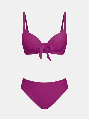 CUPSHE Women's Bikini Set Underwire Push Up Two Piece Swimsuit Front Knot Tie Bathing Suit Back Hook Ruched Side in Kuwait