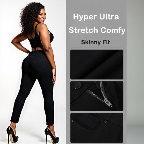 Women Dress Pants Stretch Comfy Business Casual Work Pants with Pocket 30 Black L in Saudi Arabia