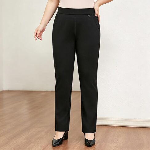 Plus Size Trousers with Folded Angled Pocket Pants for Women High Elastic Waist Casual Work Office Business Formal in Kuwait