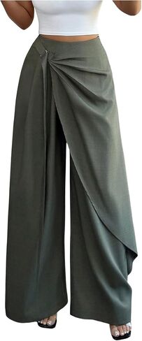 GORGLITTER Women's Wrap Front Wide Leg Baggy Pants High Waisted Asymmetrical Overlay Work Office Dressy Trousers in Kuwait