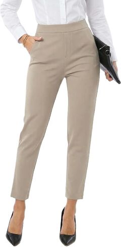heipeiwa Women's Dress Pants High Waist Pull on Pants Comfort Stretch Work Slacks Crop Trouser in Kuwait
