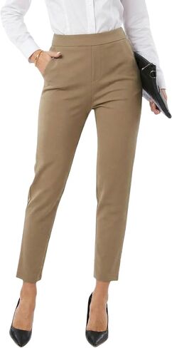 heipeiwa Women's Dress Pants High Waist Pull on Pants Comfort Stretch Work Slacks Crop Trouser in Kuwait