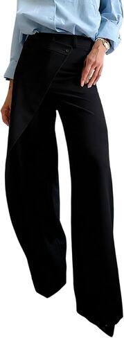SHINFY Women Asymmetrical Wide Leg Dress Pants Business Casual High Waisted Straight Leg Work Pants Slacks Trousers in Kuwait