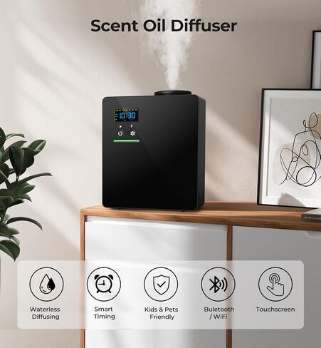 Waterless Essential Oil Diffuser 5000 Sq.Ft Coverage for Home Hotel Office, 200ml Cold Air Scent Machine for HVAC, Bluetooth App Control, Quiet No-Heat Aroma Diffuser in Saudi Arabia