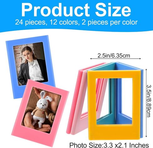 24 Pack 2x3 Magnetic Picture Frames, Mini Film Magnetic Frames, Fridge Photo Frame Magnets Set with 12 Colors, Wallet Size Photo Holders for Refrigerator & Office Decor in Kuwait