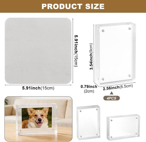 4 Pack Magnetic Acrylic Picture Frame, 2.5x3.5 Inch, 10+10 mm Thick Block, Clear Mini Frames for Polaroid Photos, Wallet Size Magnetic Polaroid Frame for Tabletop Display (COLOR:Clear) in Saudi Arabia