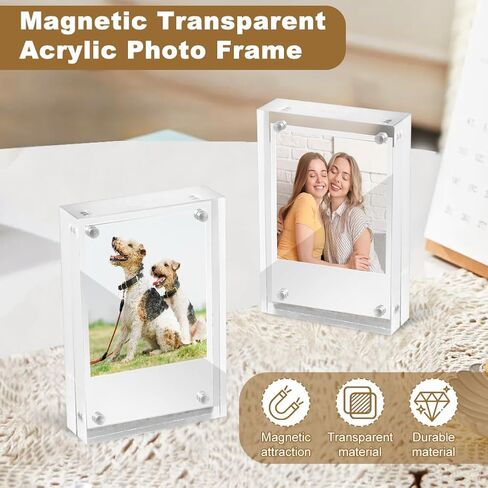 4 Pack Magnetic Acrylic Picture Frame, 2.5x3.5 Inch, 10+10 mm Thick Block, Clear Mini Frames for Polaroid Photos, Wallet Size Magnetic Polaroid Frame for Tabletop Display (COLOR:Clear) in Saudi Arabia
