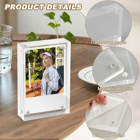 4 Pack Magnetic Acrylic Picture Frame, 2.5x3.5 Inch, 10+10 mm Thick Block, Clear Mini Frames for Polaroid Photos, Wallet Size Magnetic Polaroid Frame for Tabletop Display (COLOR:Clear) in Saudi Arabia