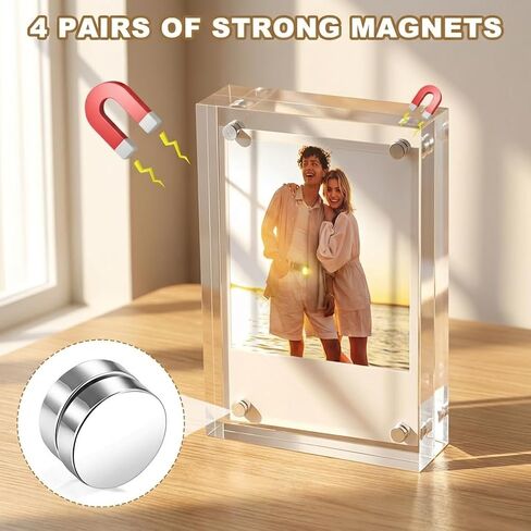 4 Pack Magnetic Acrylic Picture Frame, 2.5x3.5 Inch, 10+10 mm Thick Block, Clear Mini Frames for Polaroid Photos, Wallet Size Magnetic Polaroid Frame for Tabletop Display (COLOR:Clear) in Saudi Arabia