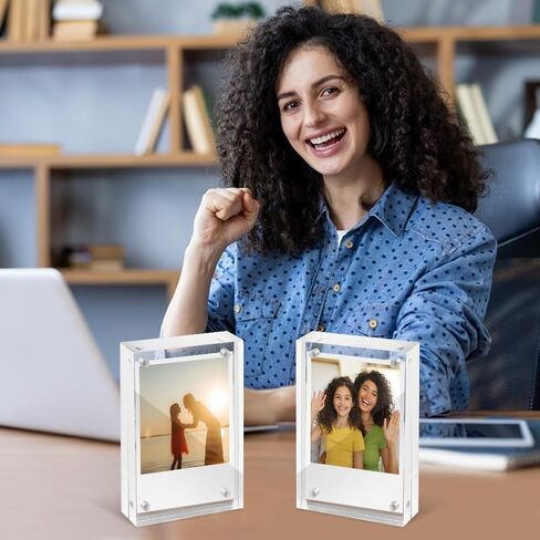 4 Pack Magnetic Acrylic Picture Frame, 2.5x3.5 Inch, 10+10 mm Thick Block, Clear Mini Frames for Polaroid Photos, Wallet Size Magnetic Polaroid Frame for Tabletop Display (COLOR:Clear) in Saudi Arabia