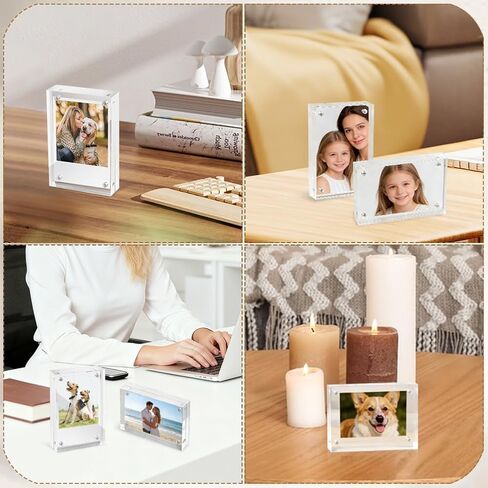 4 Pack Magnetic Acrylic Picture Frame, 2.5x3.5 Inch, 10+10 mm Thick Block, Clear Mini Frames for Polaroid Photos, Wallet Size Magnetic Polaroid Frame for Tabletop Display (COLOR:Clear) in Saudi Arabia