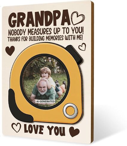 Dad Frame, Father Birthday Gift, Personalized Dad Photo Frame, Wooden Picture Frames, Daddy Measuring Tape Theme, Father Photo Fridge Magnet for Kitchen Fridge, Locker in Saudi Arabia