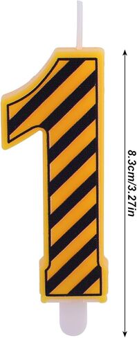 2pcs Caution Logo Number 16th Birthday Candles, Yellow and Black Striped Candle Novelty Construction Traffic Cone & Caution Barrier Cake Decorations for Boys Girls Kids Birthday Supplies (Number 16) in Kuwait