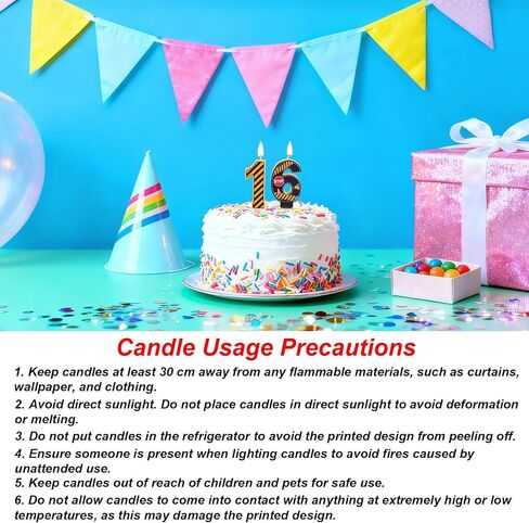 2pcs Caution Logo Number 16th Birthday Candles, Yellow and Black Striped Candle Novelty Construction Traffic Cone & Caution Barrier Cake Decorations for Boys Girls Kids Birthday Supplies (Number 16) in Kuwait