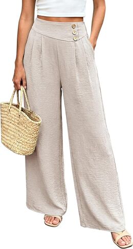 Wide Leg Palazzo Pants for Women Dressy High Waisted Summer Flowy Lounge Pant 2026 Beach Vacation Clothes in Kuwait
