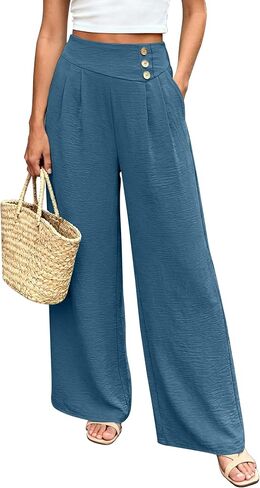 Wide Leg Palazzo Pants for Women Dressy High Waisted Summer Flowy Lounge Pant 2026 Beach Vacation Clothes in Kuwait