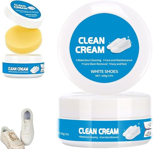 White Shoe Clean Cream 2PCS, Waterless Cleaning Paste with Sponge, Stain Removal for Leather Sneakers and Soles in Saudi Arabia