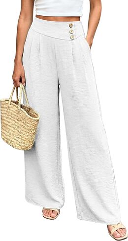 Wide Leg Palazzo Pants for Women Dressy High Waisted Summer Flowy Lounge Pant 2026 Beach Vacation Clothes in Kuwait