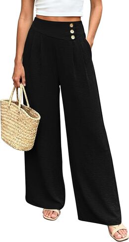 Wide Leg Palazzo Pants for Women Dressy High Waisted Summer Flowy Lounge Pant 2026 Beach Vacation Clothes in Kuwait