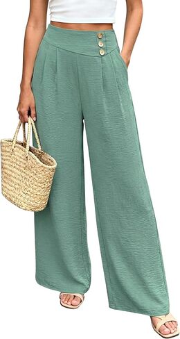 Wide Leg Palazzo Pants for Women Dressy High Waisted Summer Flowy Lounge Pant 2026 Beach Vacation Clothes in Kuwait