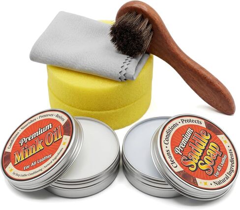 Complete Leather Care Kit, 6-Piece Set | Premium Mink Oil, Saddle Soap, Horsehair Brush, Shine Cloth, Sponge in Saudi Arabia