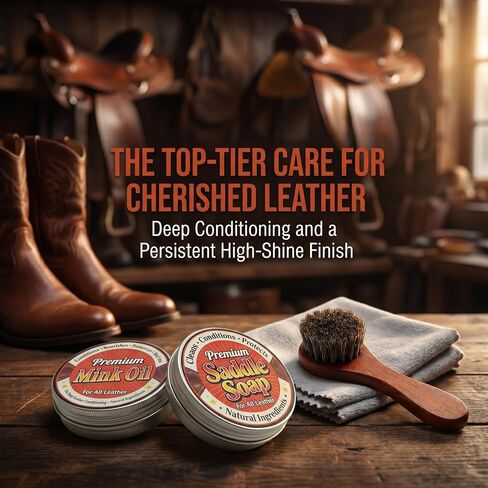 Complete Leather Care Kit, 6-Piece Set | Premium Mink Oil, Saddle Soap, Horsehair Brush, Shine Cloth, Sponge in Saudi Arabia