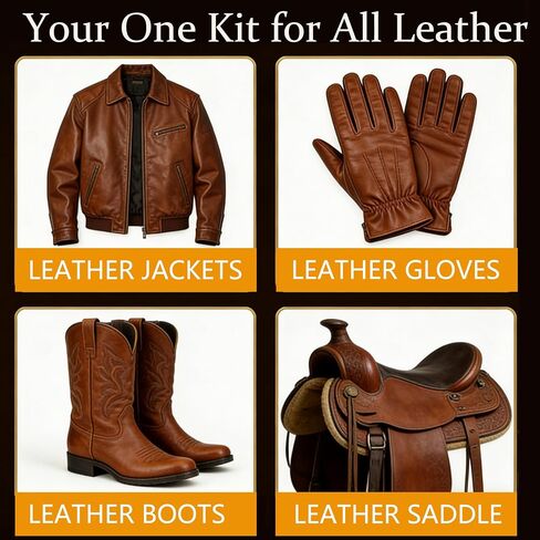 Complete Leather Care Kit, 6-Piece Set | Premium Mink Oil, Saddle Soap, Horsehair Brush, Shine Cloth, Sponge in Saudi Arabia