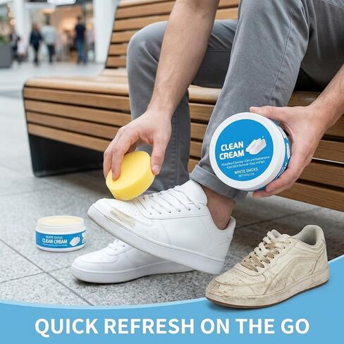 White Shoes Clean Cream, No-Wash Shoe Cleaner with Sponge, Multipurpose White Shoe Cleaner for Sneakers, Leather, Canvas & Sports Shoes (1PC) in Saudi Arabia