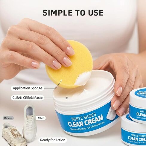 White Shoes Clean Cream, No-Wash Shoe Cleaner with Sponge, Multipurpose White Shoe Cleaner for Sneakers, Leather, Canvas & Sports Shoes (1PC) in Saudi Arabia