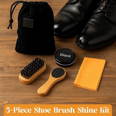5-Piece Shoe Polish Kit for Leather Shoes – Complete Shoe Shine Kit with Brushes & Applicator – Shoe Care Kit for Boots, Cleaning, Polishing & Travel – Shoe Shine Kit for Men in Saudi Arabia