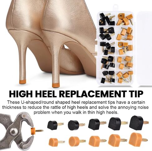 20 Pairs High Heel Replacement Tips Kit with 6.3" Pliers & 2 Anti-Slip Pads, 5 Sizes TPU Heel Caps (Coffee/Black) in Saudi Arabia