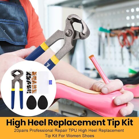 20 Pairs High Heel Replacement Tips Kit with 6.3" Pliers & 2 Anti-Slip Pads, 5 Sizes TPU Heel Caps (Coffee/Black) in Saudi Arabia