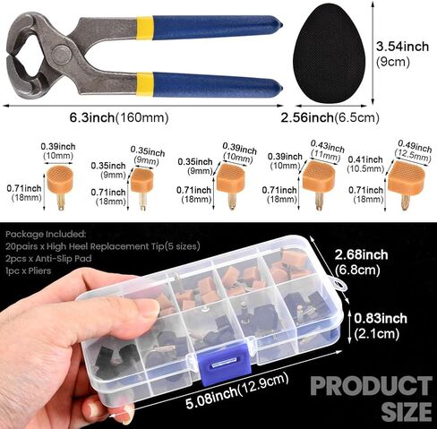 20 Pairs High Heel Replacement Tips Kit with 6.3" Pliers & 2 Anti-Slip Pads, 5 Sizes TPU Heel Caps (Coffee/Black) in Saudi Arabia
