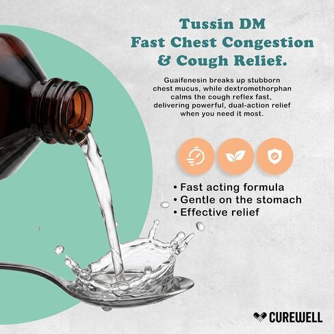 Tussin DM Cough Medicine, 16 fl oz | Dextromethorphan Cough Suppressant & Guaifenesin Expectorant | Alcohol-Free, Dye-Free | Chest Congestion & Mucus Relief | Non-Drowsy DM Cough Syrup in Saudi Arabia