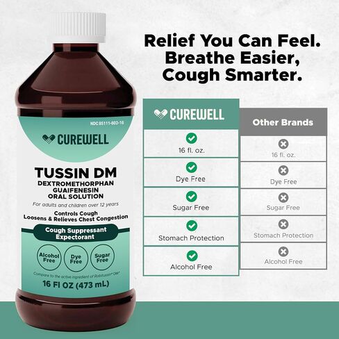 Tussin DM Cough Medicine, 16 fl oz | Dextromethorphan Cough Suppressant & Guaifenesin Expectorant | Alcohol-Free, Dye-Free | Chest Congestion & Mucus Relief | Non-Drowsy DM Cough Syrup in Saudi Arabia