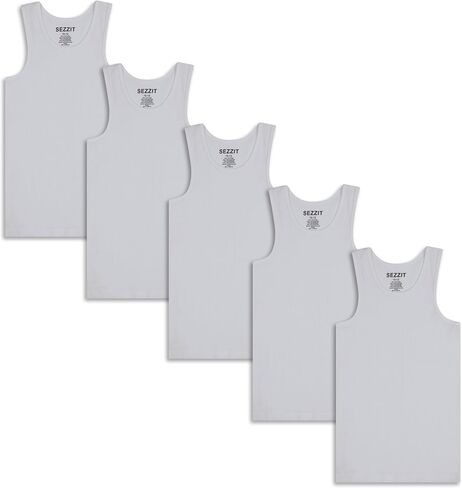 5 Pack Boys Ribbed Tank Tops, Tag-Free Soft Cotton Blend Undershirts for Boys, Five Breathable Sleeveless Shirts in Saudi Arabia